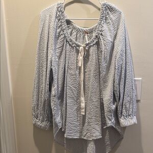 Free People Blue and White Striped Blouse